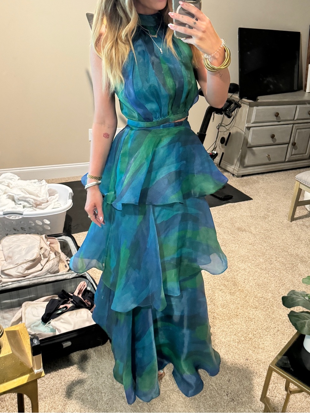 Revolve 2 piece Green Blue Halter Maxi Dress - Picture 4 of 4